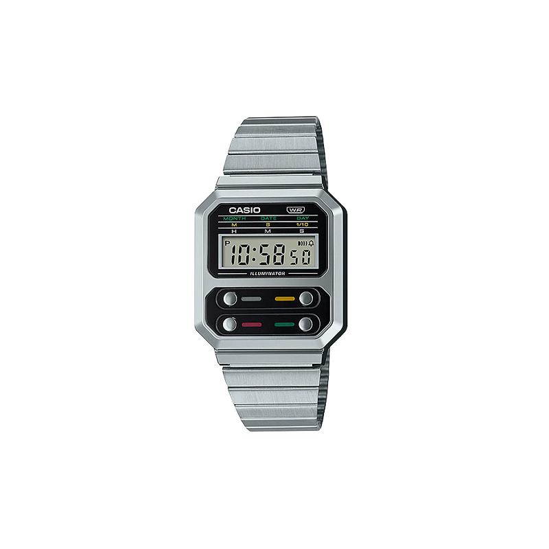 

Casio VINTAGE series-A100 Pac-Man basic model small square watch chronograph alarm clock multi-function quartz movement Japanese and Korean A100WE-1A серый