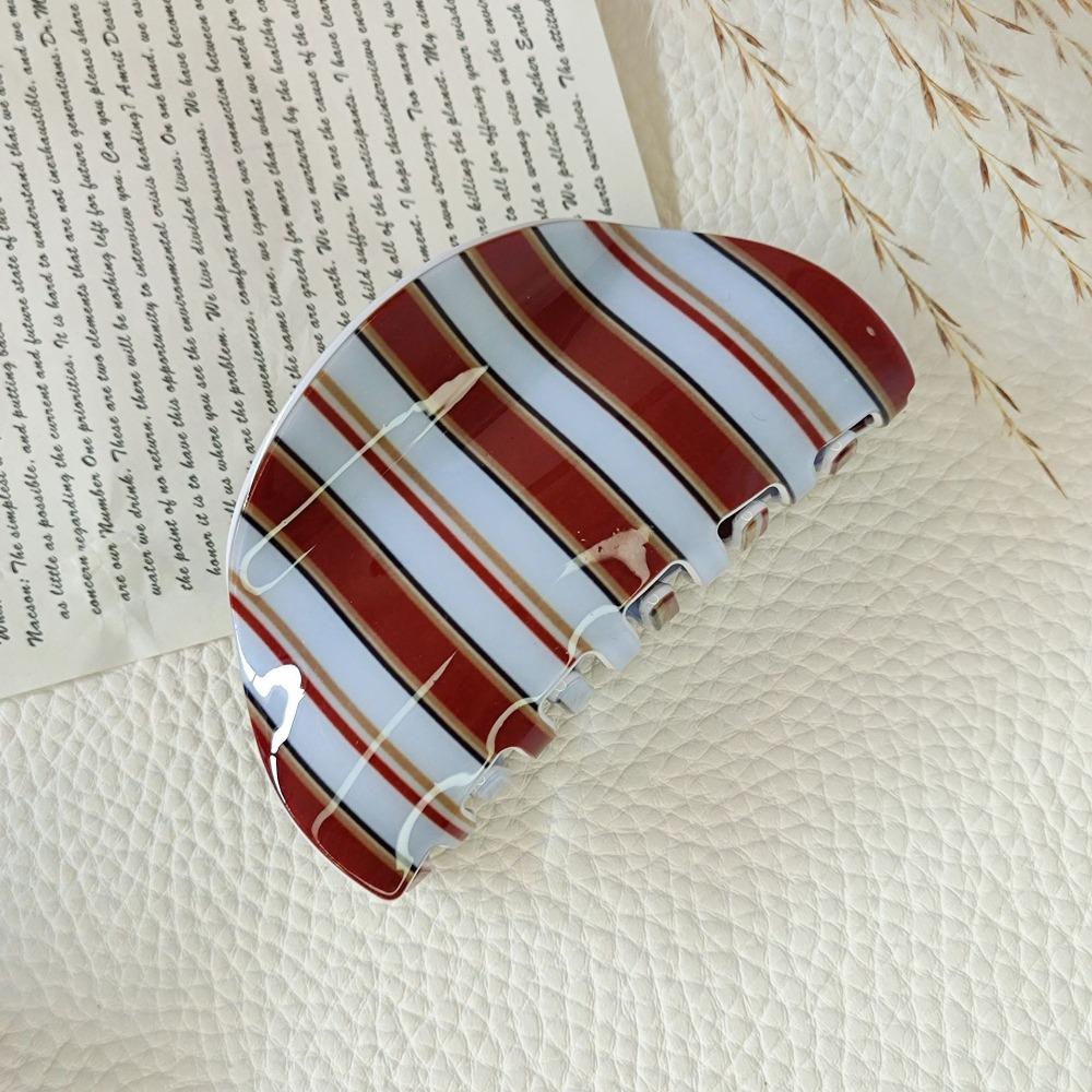 Fashion Stripe Design Acetate Hair Claw Strong Hold Minimalist Hair Clip Semicircle Elegant Hairpin Back-Head Updos