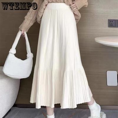 High Waisted Knitted Midi Skirt for Women Autumn and Winter New Korean Version Casual A-line Skirt
