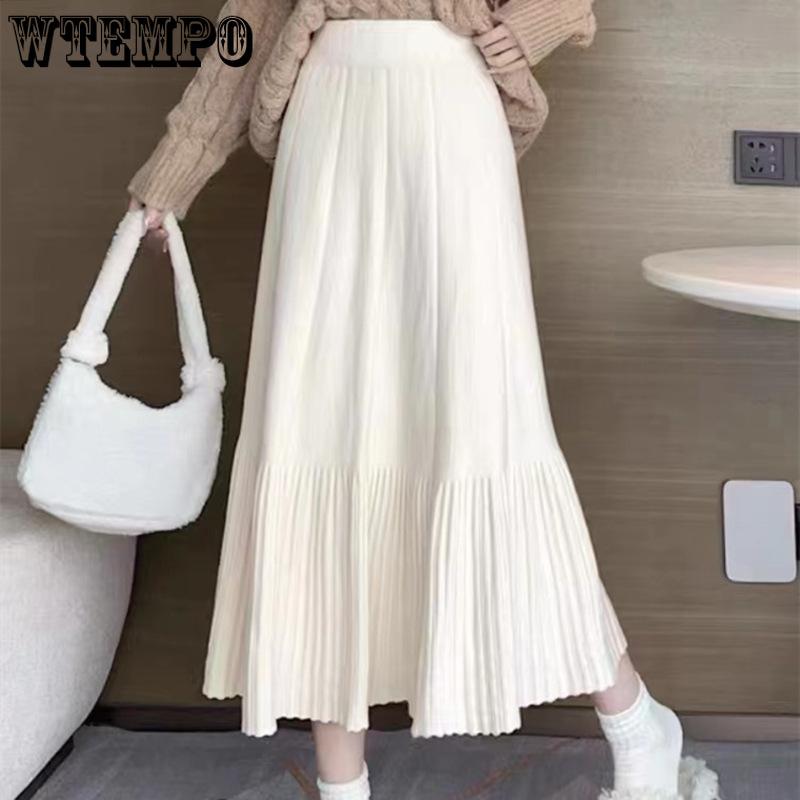 High Waisted Knitted Midi Skirt for Women Autumn and Winter New Korean Version Casual A-line Skirt