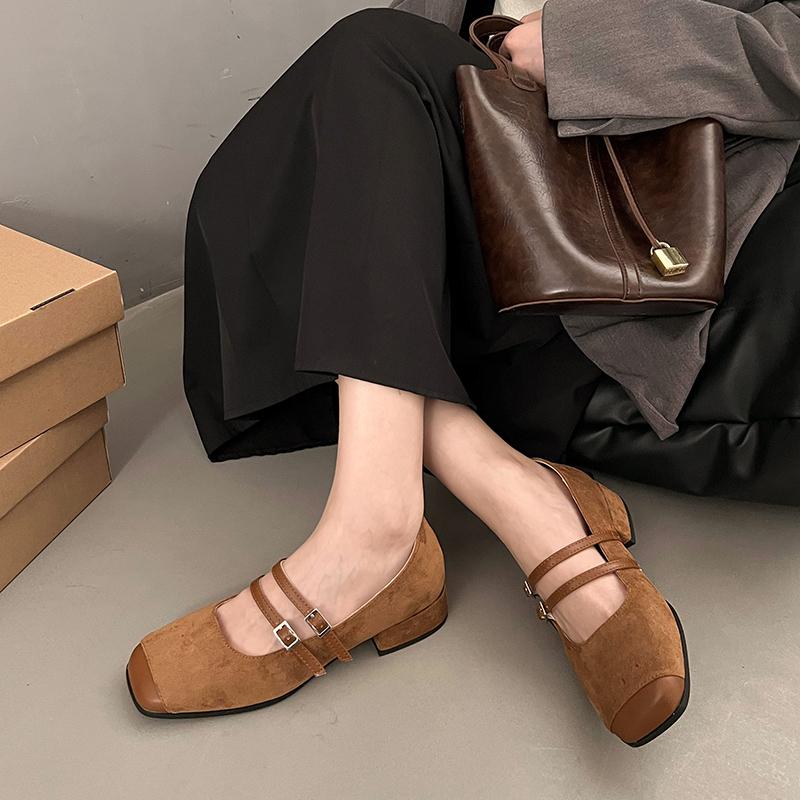 Fashion Aphixta Loafers Wine Red 3cm Square Heels Shoes Non-slip Women Buckle Design Sweet Woman Shoes Classic Autumn Marry Janes