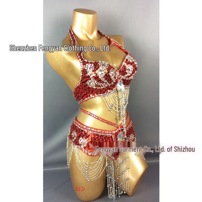 Belly Dance Sequin Bra & Waist Chain Set - Women's Stage Performance Costume