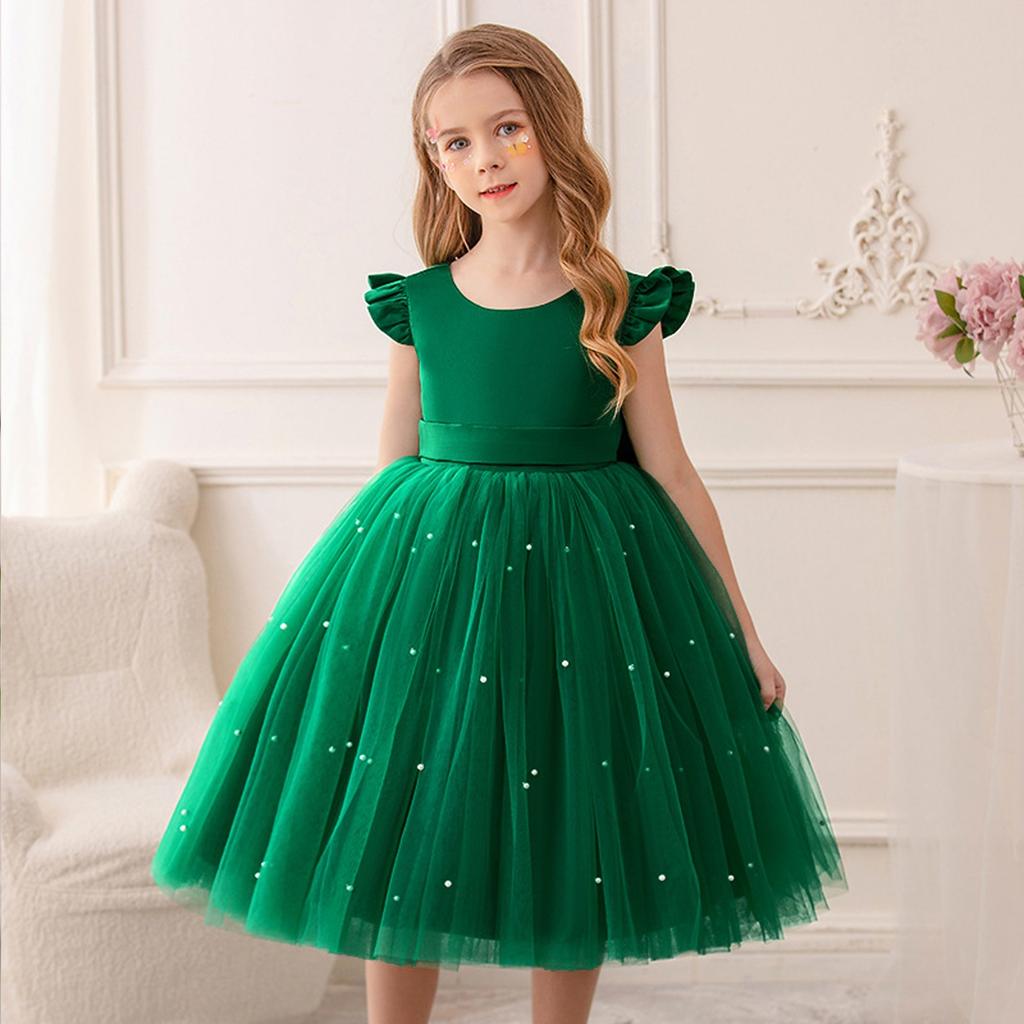 Girl Dress Party Gown Tulle Satin Pageant Birthday Princess Ruffle  Gown