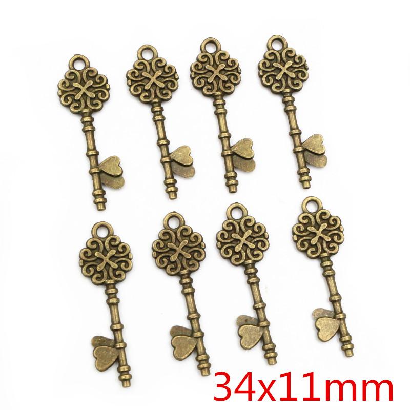 40pcs Key Charms Pendants Antique Bronze plated  Metal Retro Slower Heart Keys Charm DIY Jewelry Making Accessories Necklace