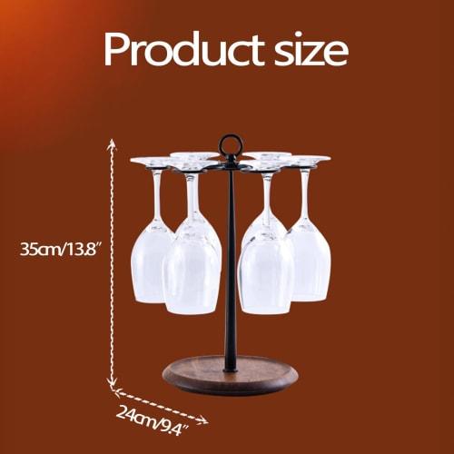 Wine Glass Rack, Tabletop Wine Glass Rack, Standing Countertop Organizer, Metal Wine Glass Rack with Wooden Base, Holds 6 Glasses (Black)