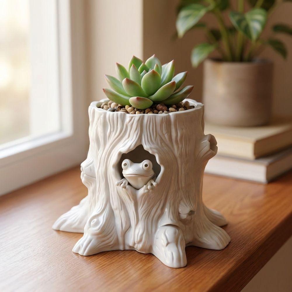 Decorative Frog Shaped Flowerpot 3D Printed Stump Potted Plant Pen Holder Desktop Organizer