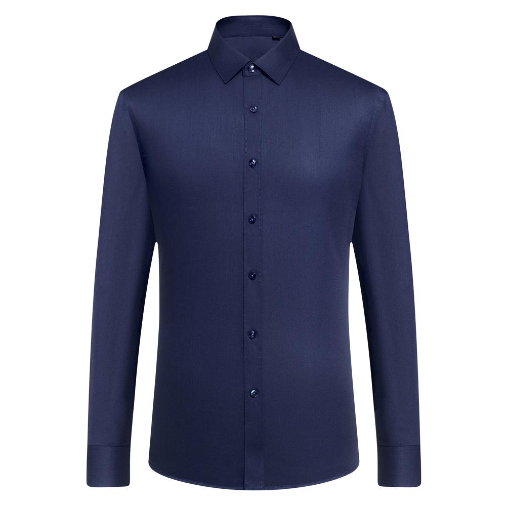 

Men s Trendy Solid Dress Shirt, Casual Slightly Stretch Breathable Button Up Long Sleeve Shirt For Formal Business Occasions 44 темно-синього кольору