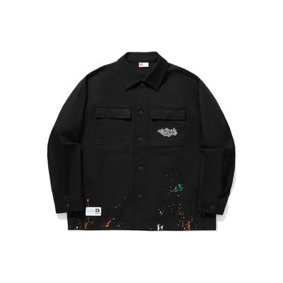 Graphic Print Loose Casual Jacket Men Outerwear Black AFDU299-2