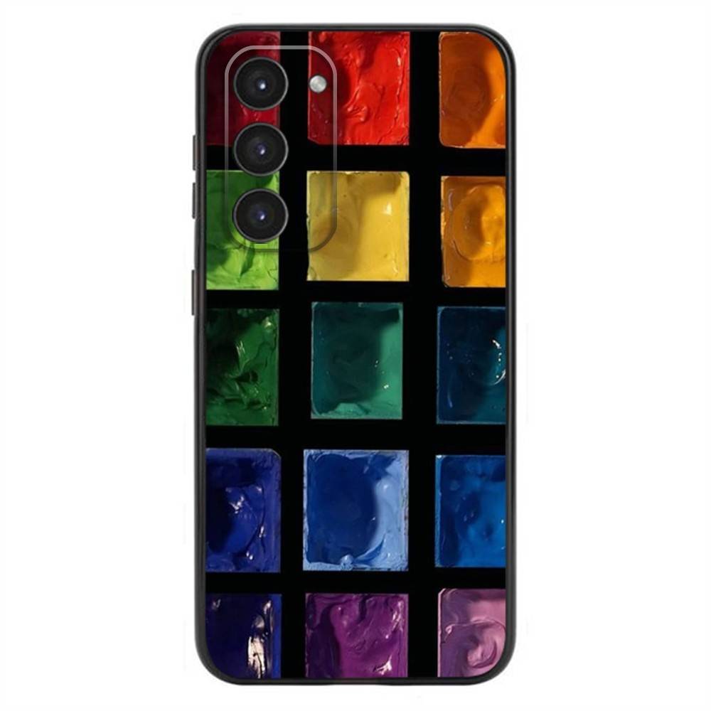 Zestaw Farb Wodnych Paleta Malarska Etui na Telefon Dla Samsung Galaxy A20,21s,22,31,32,52,53,72,73,80,91 Miękki Płynny Silikon Czarna Osłona