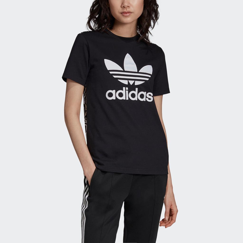 Adidas Originals Casual Sports Breathable Leopard Print T-Shirt Women Tops Black DY0883