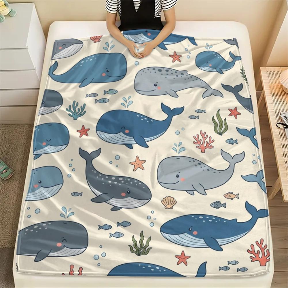 

1PC Cute Marine Animals Print Flannel Blanket, High quality All Seasons, Home Decor, Warmth and Comfort, Perfect for Christmas Gifts 80cm x 120cm