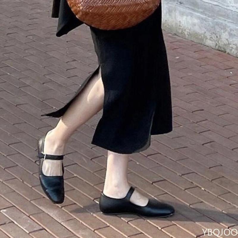 Fashion Spring Summer New Black Square Toe Buckle with Flat Bottom Single Shoe Simple Comfortable Lightweight Versatile Women's Shoes