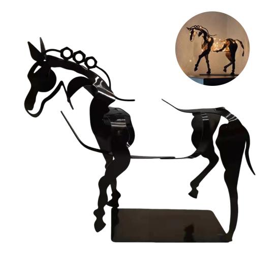 Abstract Horse Sculpture Hollow Horse Statue with Light Metal 3D Animal Figurine Home Office Desktop Decoration Ornament