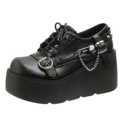 Pumps da Donna con Decorazione a Catena di Rivetti sulla Zeppa Goth Punk Tacchi Alti Scarpe Y2k Subcultura da Ragazza