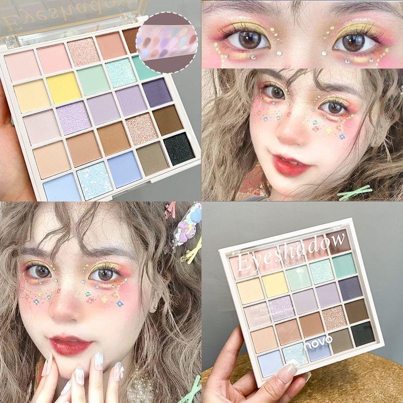 NOVO 25-Color Macaron Eyeshadow Palette: Versatile Earth Tones, Pearlescent Matte, Blush & Contour All-in-One