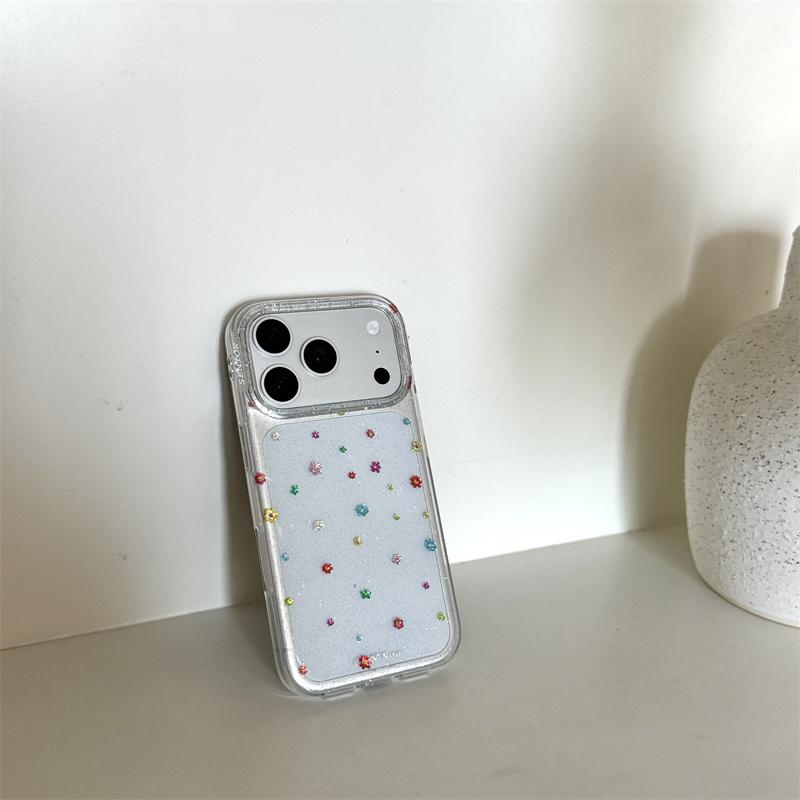 Kawaii Colorful Tiny Floral Glitter Clear Phone Case For iPhone 14 15 16 17 Pro Max INS Cute Large Window Shockproof Cover