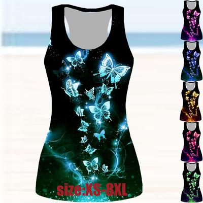 3D-Druck, Schmetterling, fliegend, für Damen, Workout, Patchwork, Streifen, bedruckt, Sommer-Sport-Shirts, Übergrößen-Westen