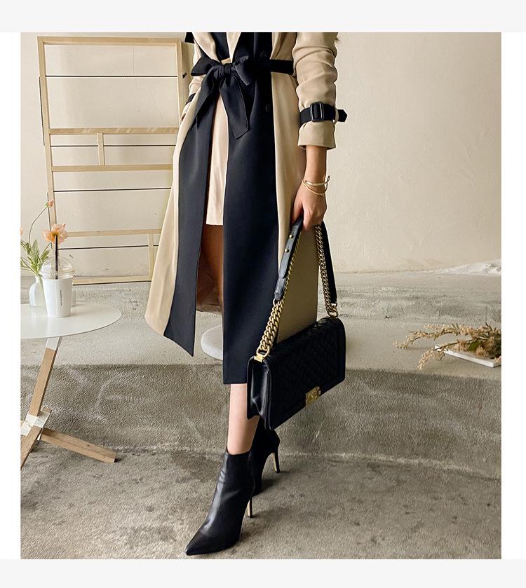 2026 British-Style Women's Windbreaker: Korean Suit Collar, Color-Block Belted Jacket