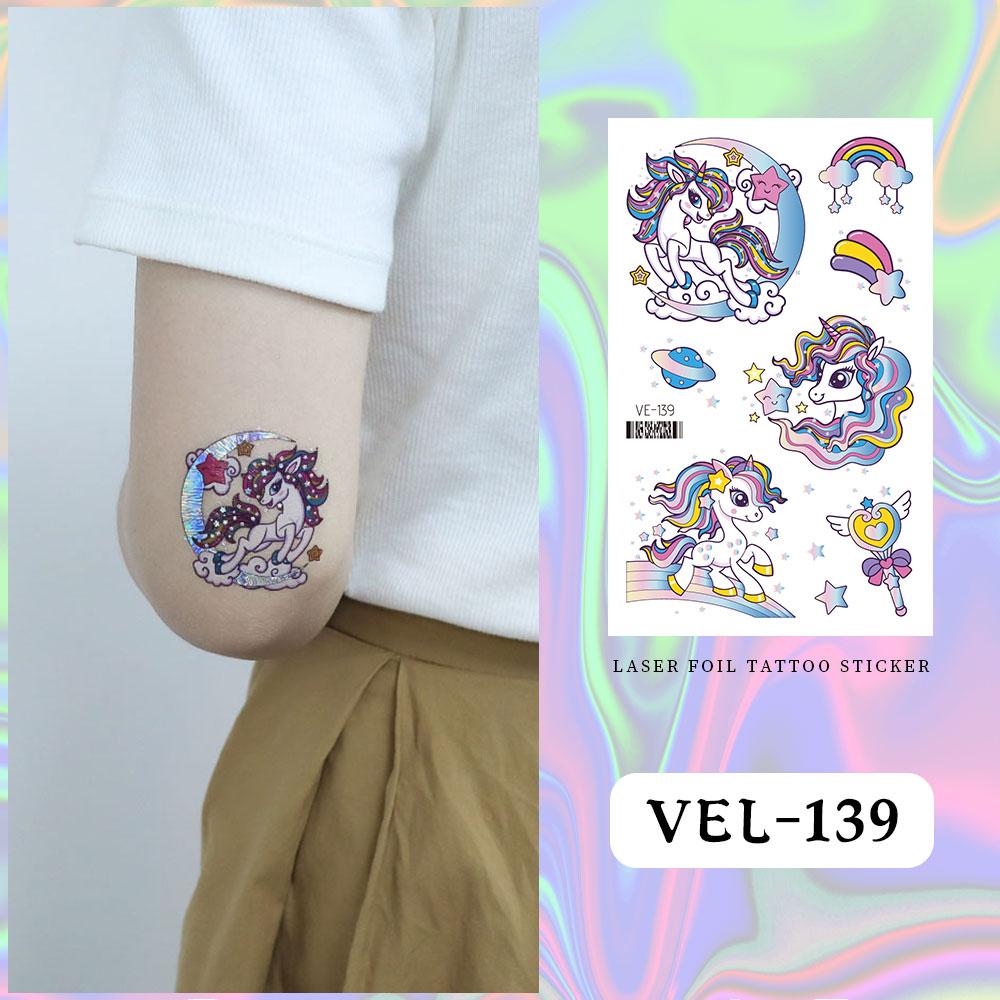 

Детские съемные временные мультяшные единороги и динозавры, лазерная татуировка из фольги, гоночный автомобиль, натурщики 120*75mm