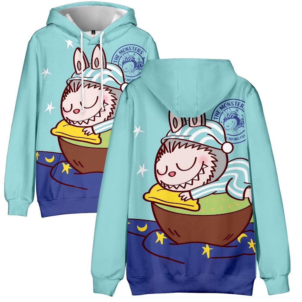 12 spalvų LABUBU su spauda vyriški moteriški džemperiai su gobtuvu, kasdienis užtraukiamas džemperis, madingi džemperiai, hiphopo džemperis, drabužiai