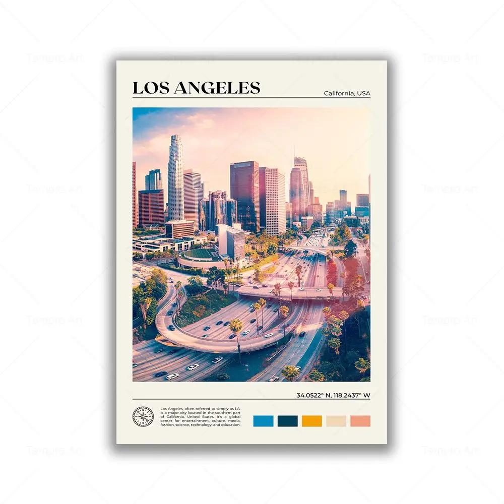 Modern Vintage Wall Art – Travel Scenery of Los Angeles and San Francisco HD Canvas Print Poster for Home and Living Room Decor