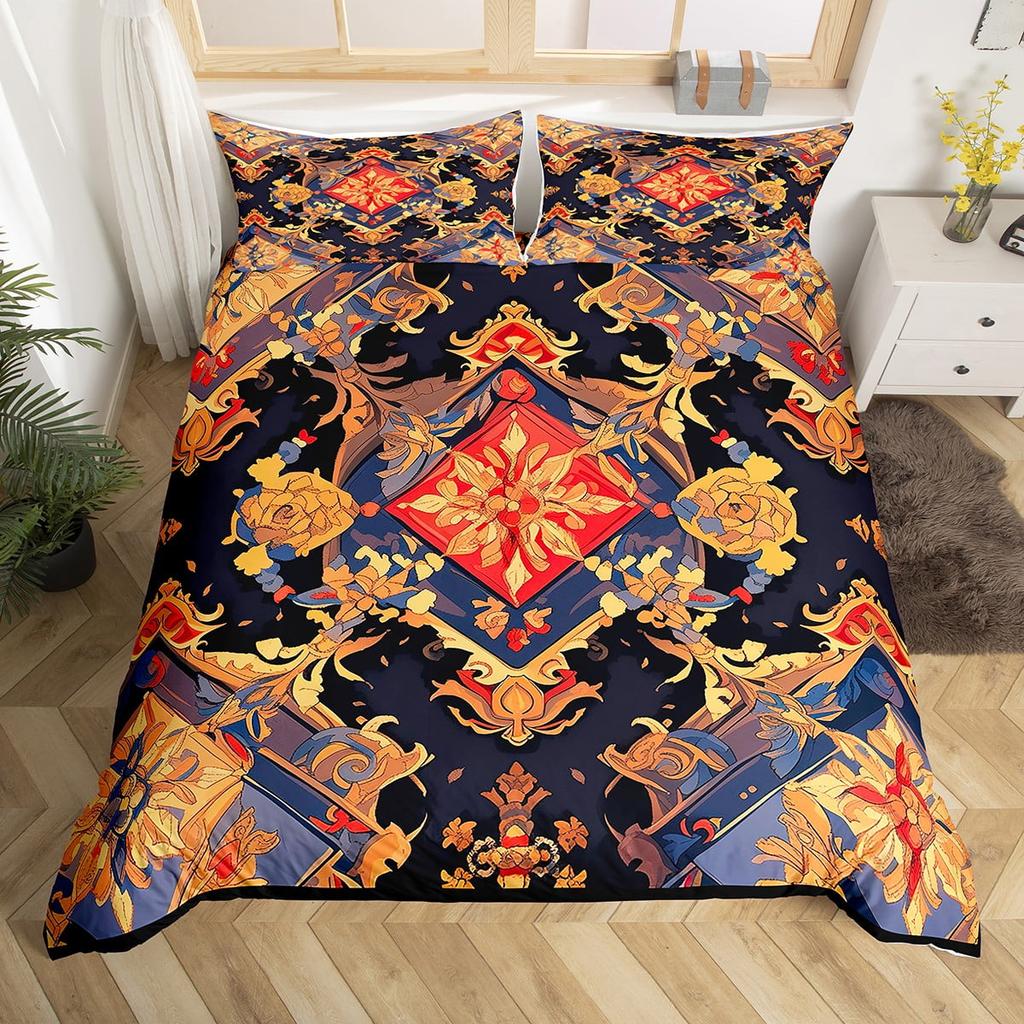 Colorful Flowers Beding Set Boho Paisley Floral Decor Soft Duvet Cover for Women Mothers Day Gifts, Warm Soft plus Breathable Quen