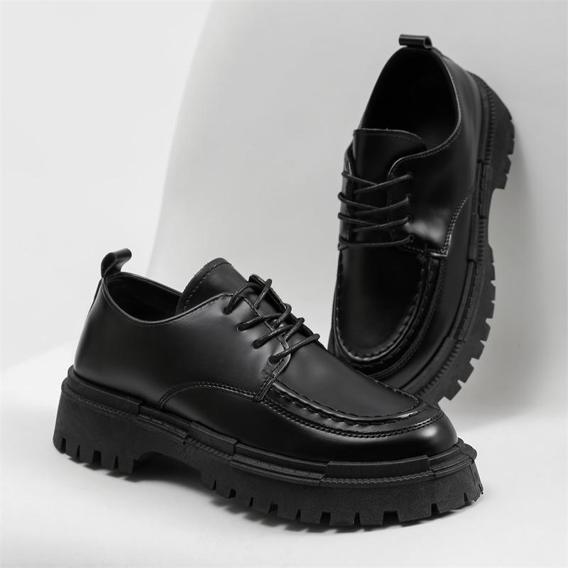 Men s 2024 Trendy Korean Style Leather Business Shoes with Thick Sole 41 чёрный