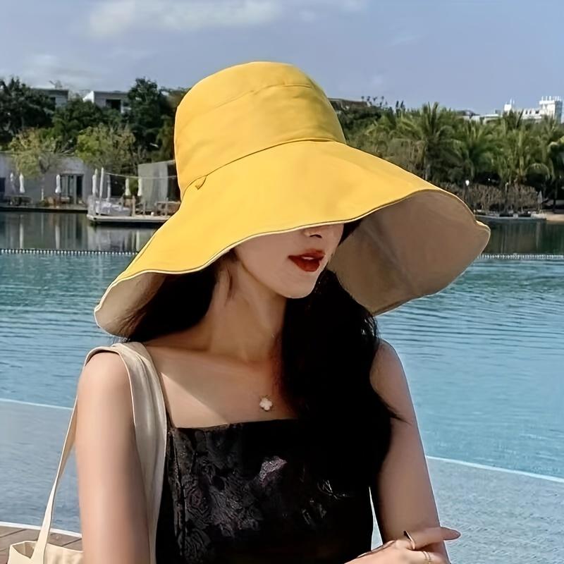 Trendy Double-Sided UV Protection Beach Floppy Cap for Women with Rope Detail