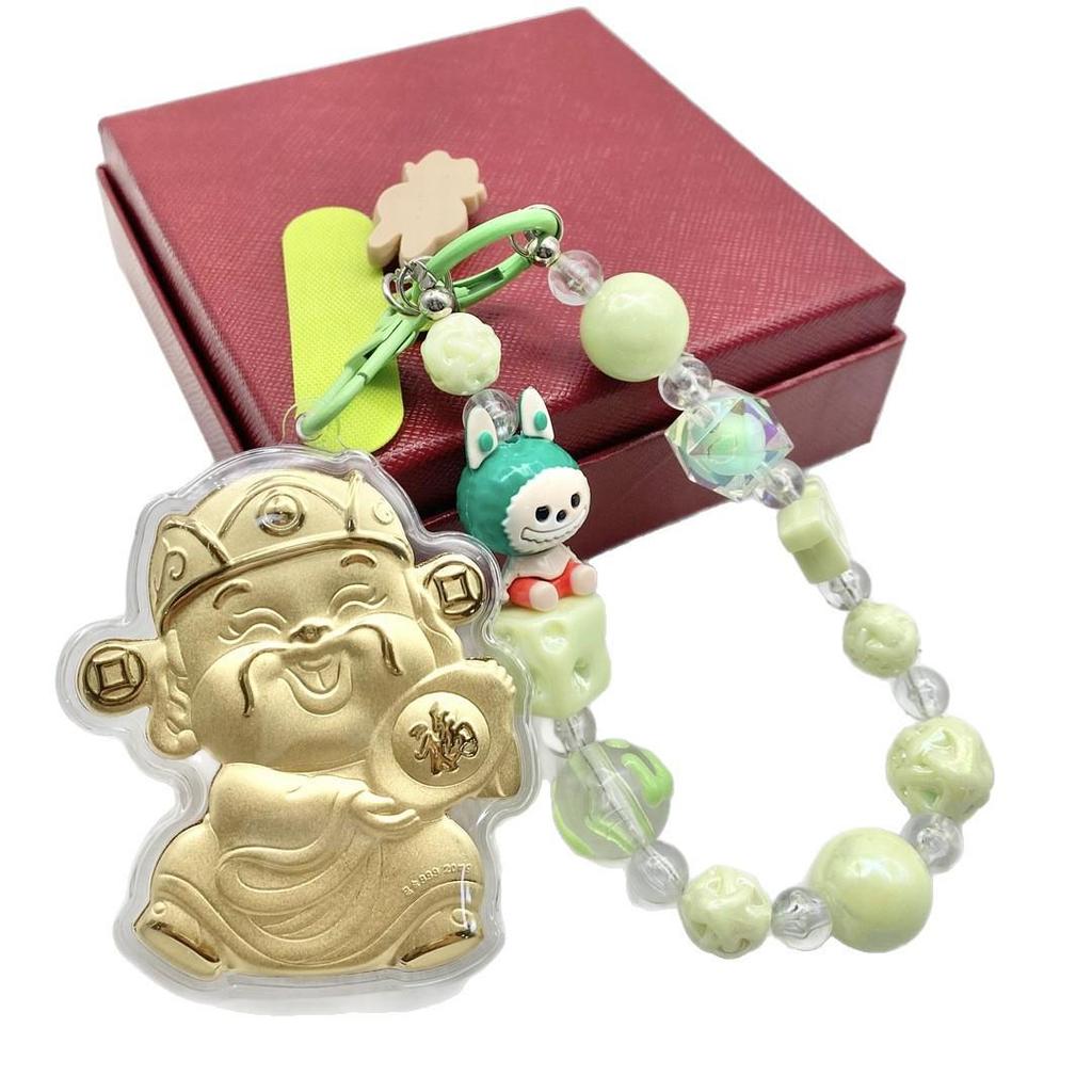 999 Pure Gold God of Wealth Pendant: Versatile Ornament for Phone, Keychain, Car, or Bag