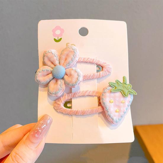 Hairpin Handmade Fabric Flowers Strawberry Embroidery Decor Soft Wrapped BB Clip Kids Pastoral Style Anti-Slip Hair Accessories