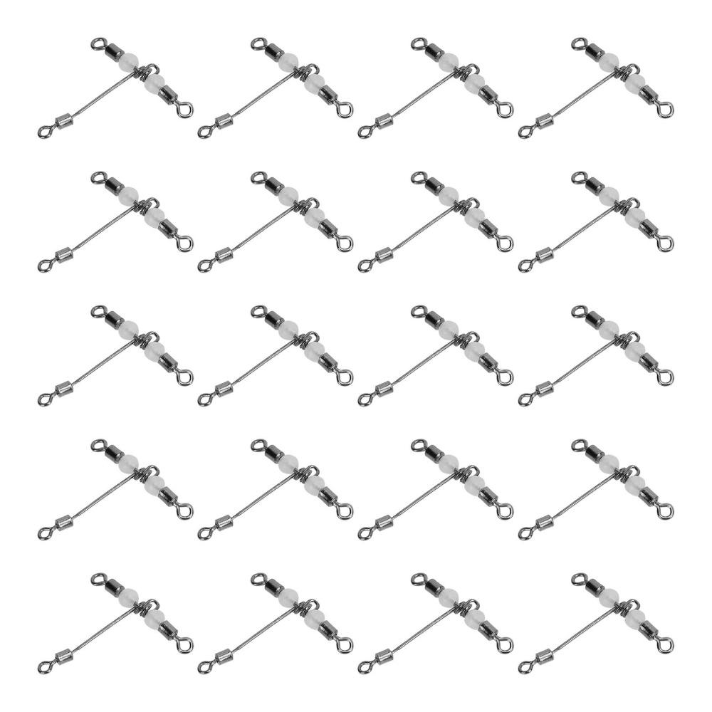 20PCS with Luminous Beads 3 Way Fishing Swivel T Shape Fishing Swivel  Saltwater Fishing
