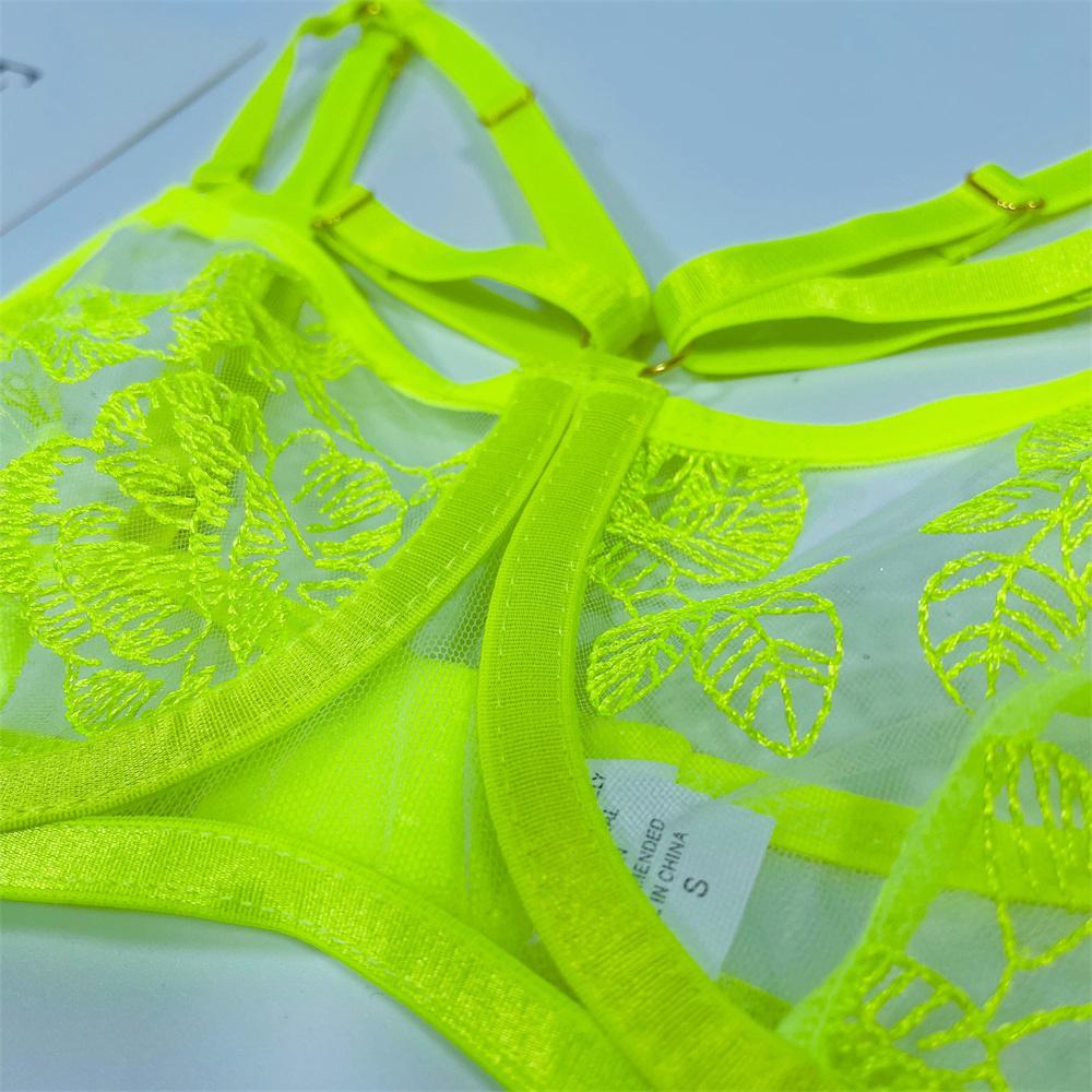 Erotische Damen-Unterwäsche, dünner Abschnitt, durchsichtige Netz-Stickerei, sexy Dessous, Bügel-BH, Strumpfgürtel, Tanga-Anzug