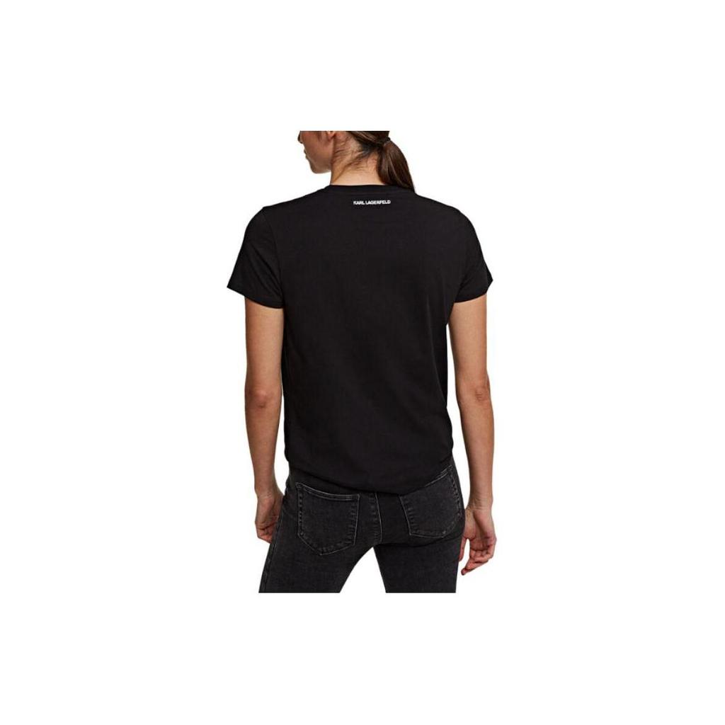 Karl Lagerfeld Karl Pattern Crystal Embellished Fitted Round Neck Short Sleeve T-Shirt Women Tops Black 210W1725999