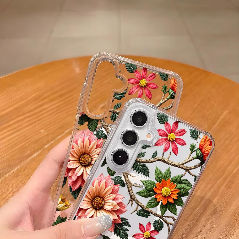 New retro oil painting flower Magsafe magnetic mobile phone case Samsung S22/S26 + anti-drop protective case