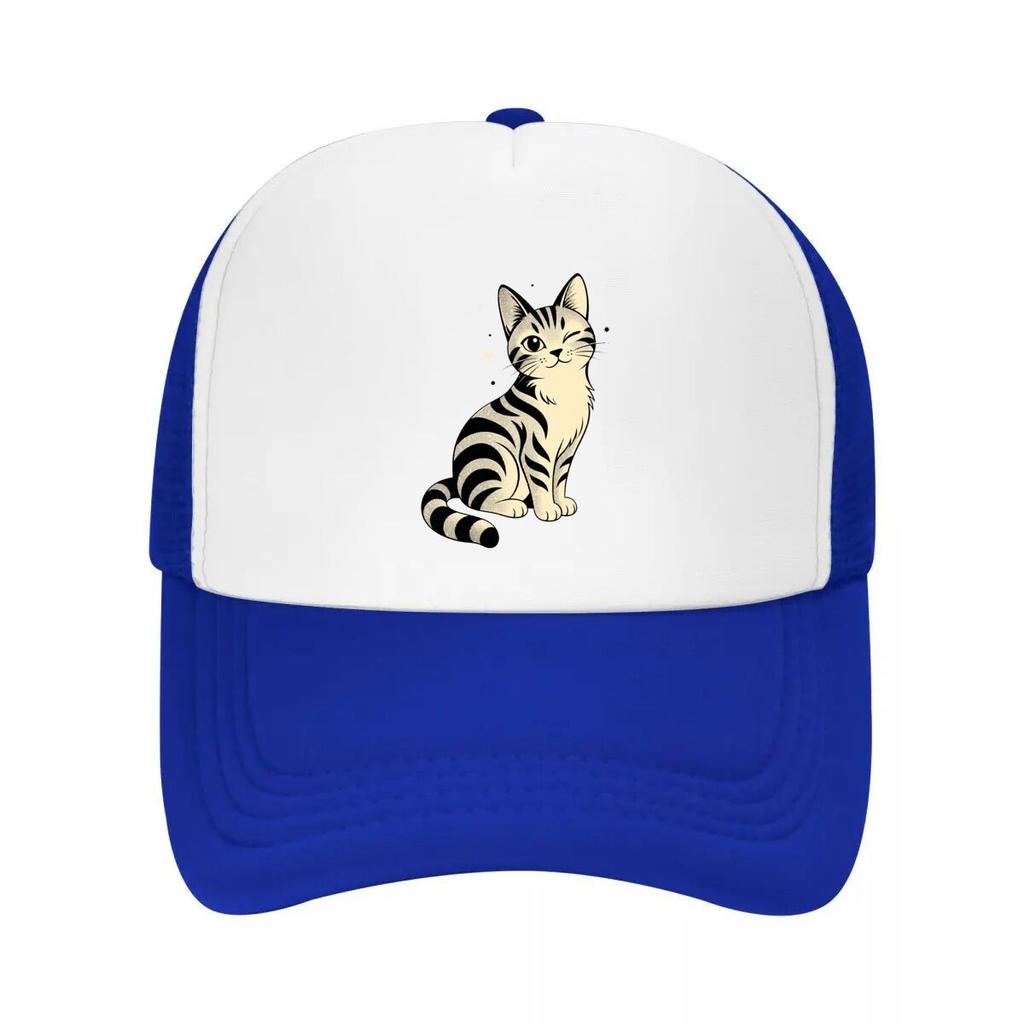 Playful Winking Tabby Pop Portrait Mesh Baseball Cap Casual Hat Outdoor For Womens Unisex FeUnisex