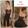 Women's Satin Lace Sheer V Neck Padded Slit Sleep Dress with Robe Lounge Set