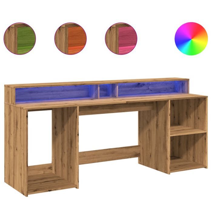 VidaXL Bureau avec lumières LED chêne artisanal bois d'ingénierie, bureau d'écriture, bureau d'ordinateur, bureau à 3309446