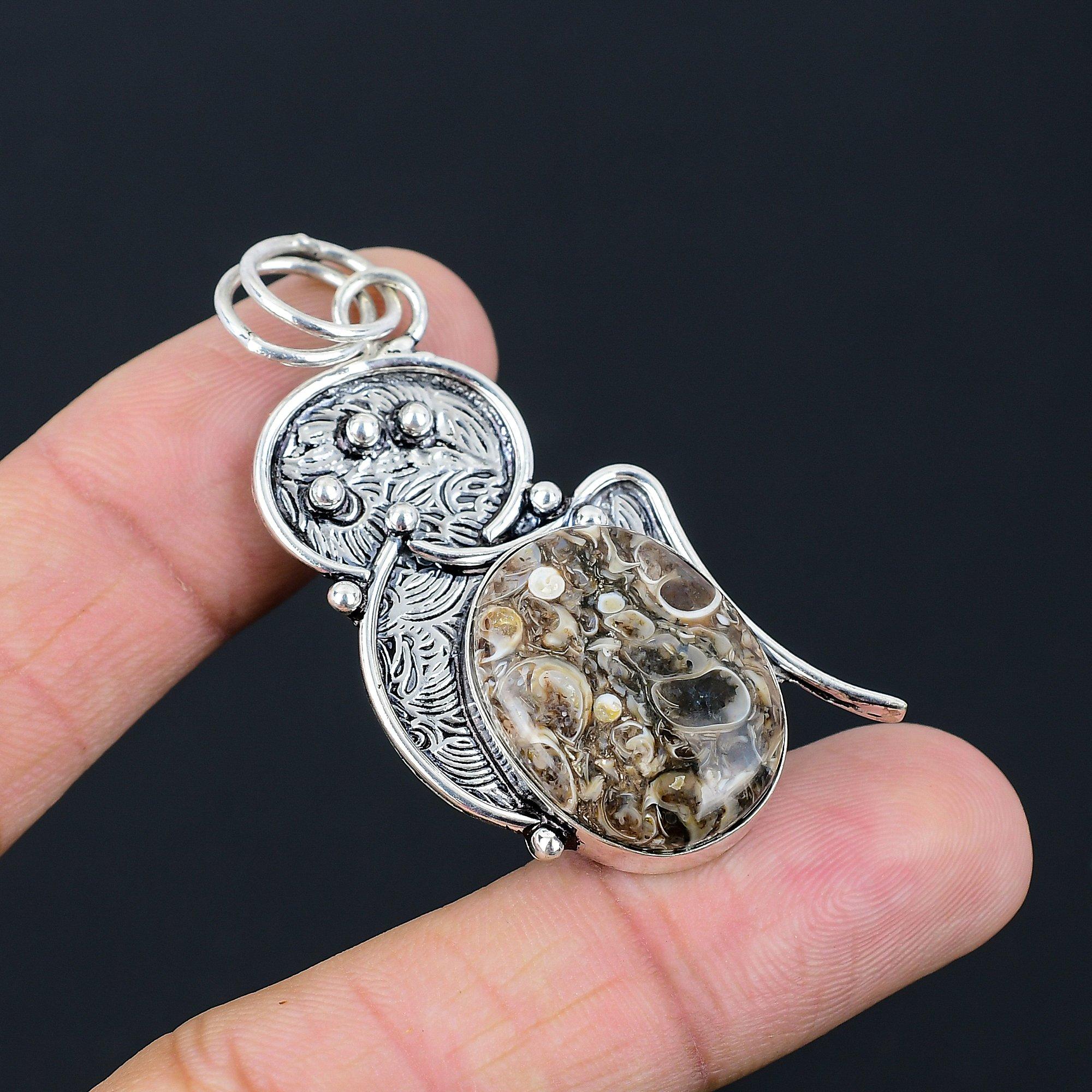 Gift For Women Pendant 925 Sterling Silver Natural Turritella Agate Gemstone