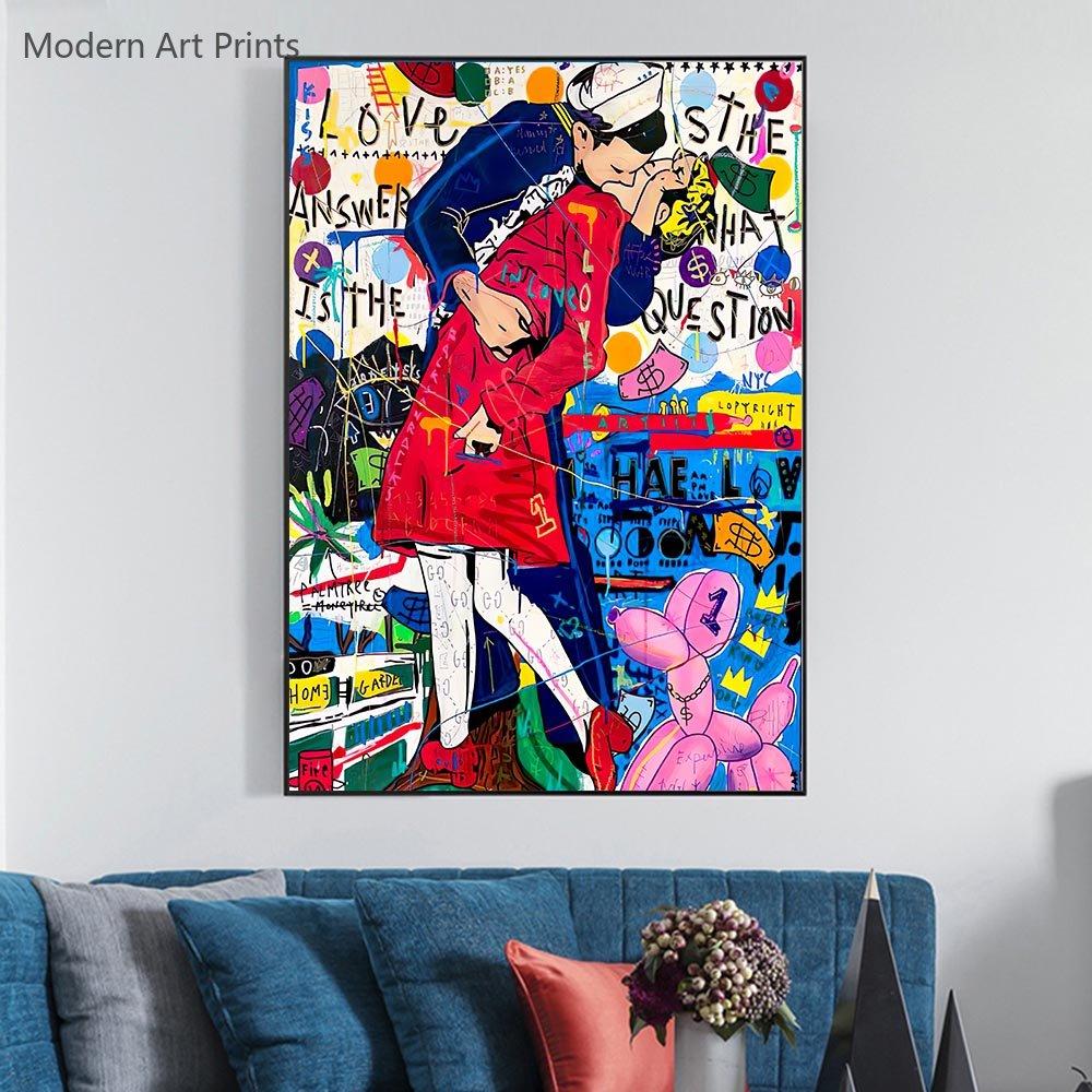 Victory Kiss Posters and Prints Graffiti Pop Art Victory Kiss Canvas Painting Wall Picture for Living Room Home Decor Cuadros