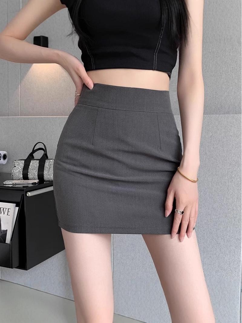 

Women s High-Waist Grey Bodycon A-Line Midi Skirt - Petite Summer Anti-Exposure 2XL