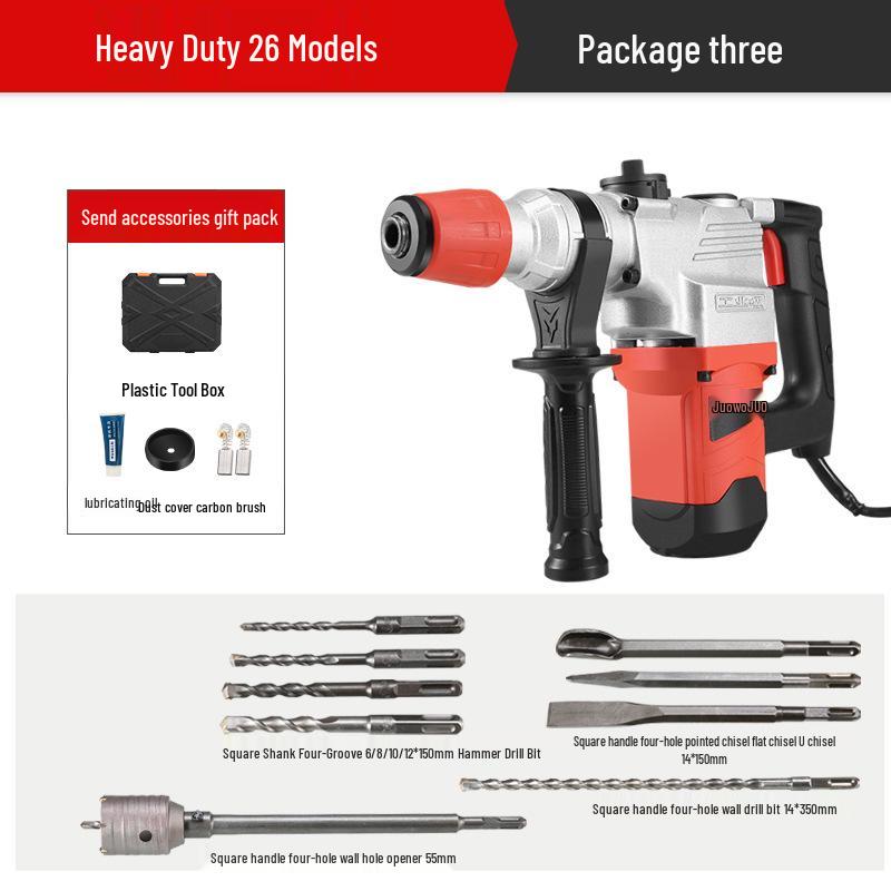 Dual-Use Electric Hammer & Pickaxe: Multi-Function High-Power Impact & Electric Drill for Concrete and Household Use.