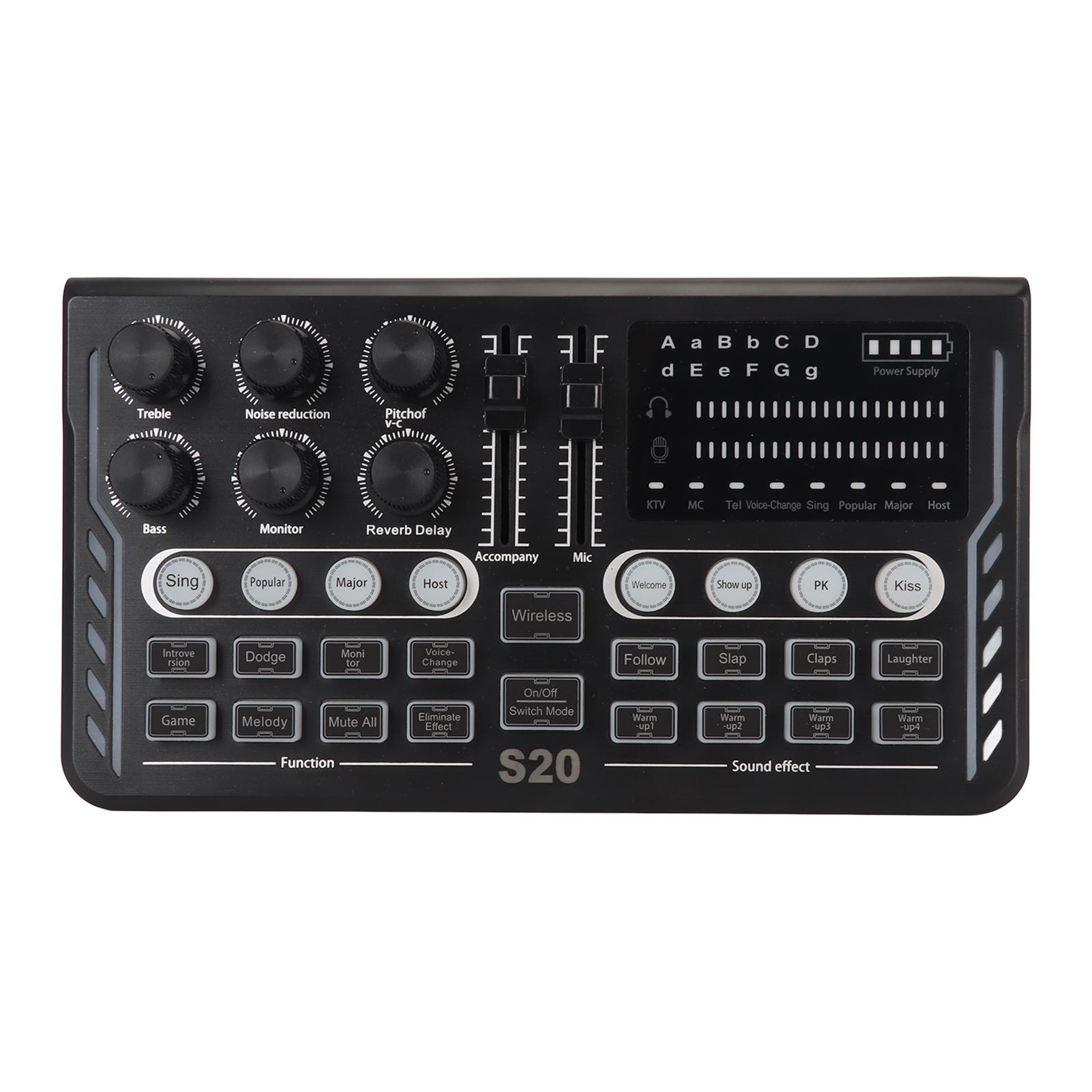 

5.0 Wireless Sound Card Noise Reduction Modes Sound Mixer Board with Colorful Light for Live Studio 5V1A