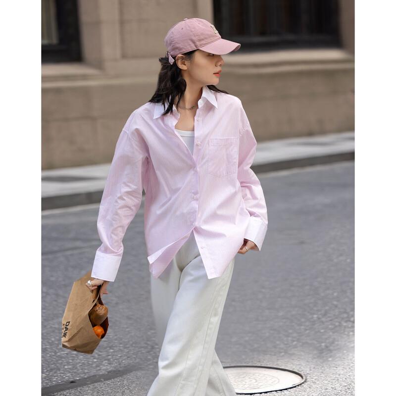 Demana Korean Style Striped Color-Block Lapel Shirt S