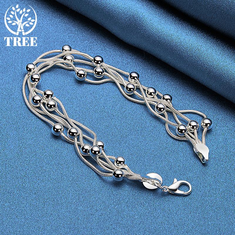 925 Sterling Silber Fünf Schlangenkette Traubenperlen Armband Schmuck