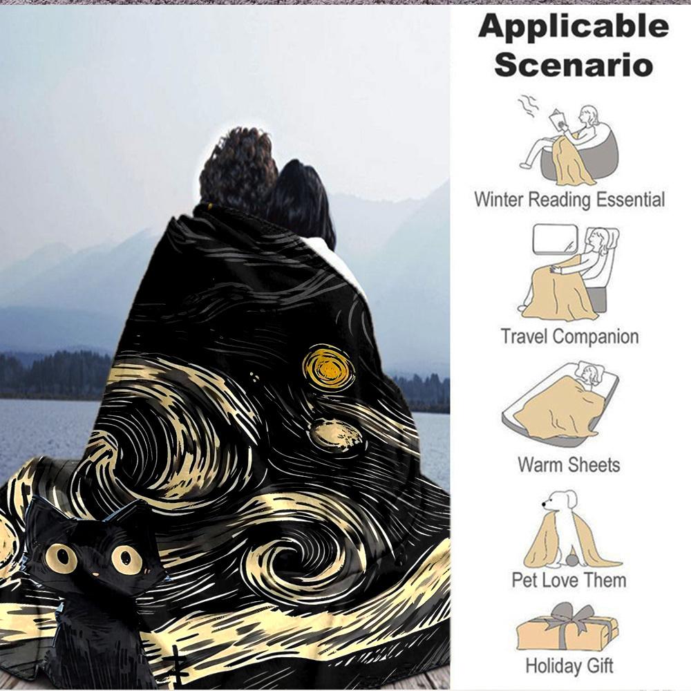1pc Black Cat Blanket Warm, Cozy, And Soft, Suitable for Sofas, Beds, Cars, And Office Use.Perfect for Camping And Travel, Making It a Great Gift for