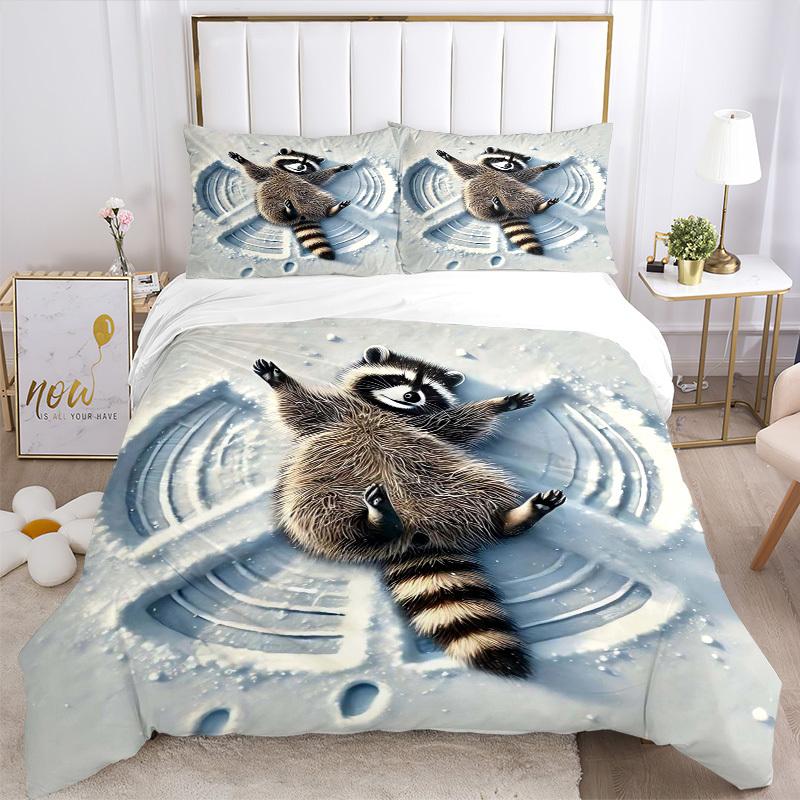 3pcs Anime Raccoon Snowman Comforter Set - Includes One Quilt Cover and Two Pillowcases (No Core) - Perfect for Bedroom and Guest Room Decoration