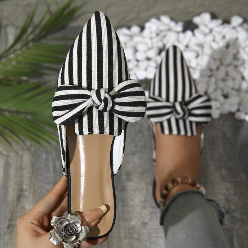 Fashion New Flat Women's Slippers 2025 Summer Sandals Plus Size Fashion Striped Slides Butterfly Indoor Women Flip Flops