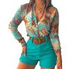 2024 Women's Digital Print Stand Collar Long Sleeve Top - European & American Style.