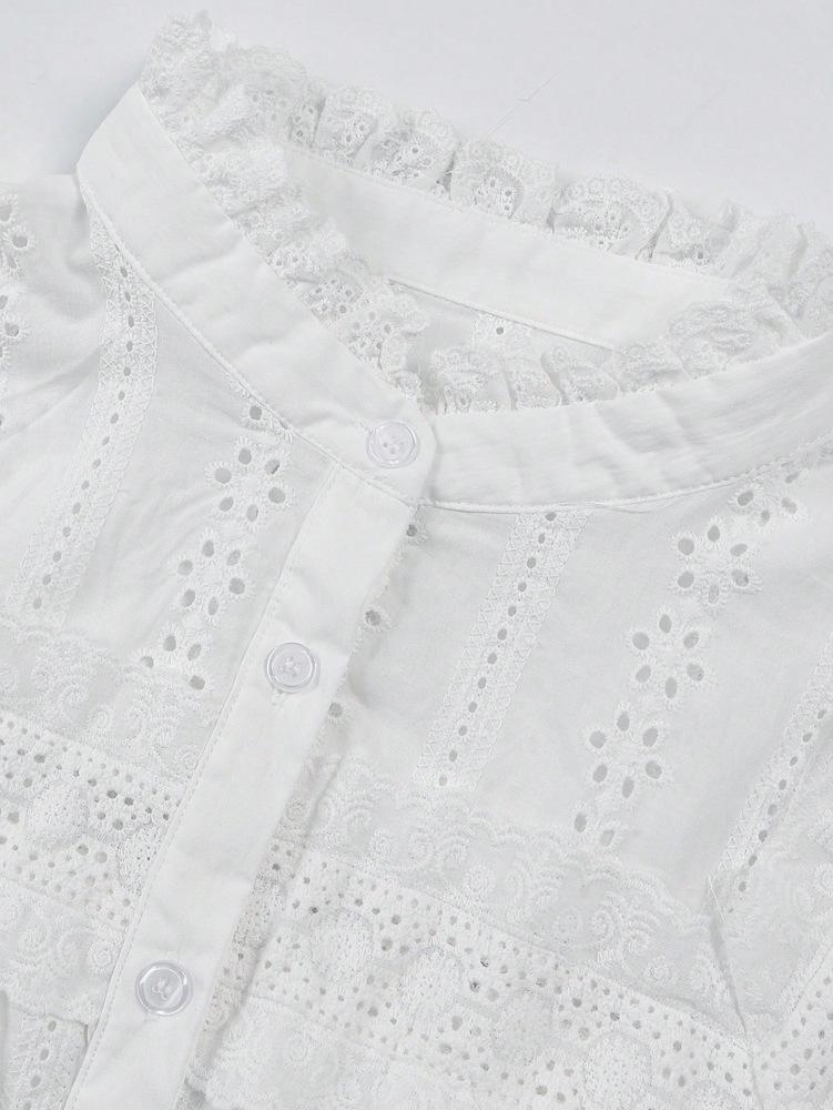 2026 Spring/Autumn European & American Women's Solid Color Embroidered Hollow Top - Holiday Style