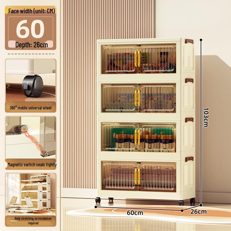 40-60cm Wide Transparent Foldable Double Door Floor Storage Cabinet with Multiple Layers